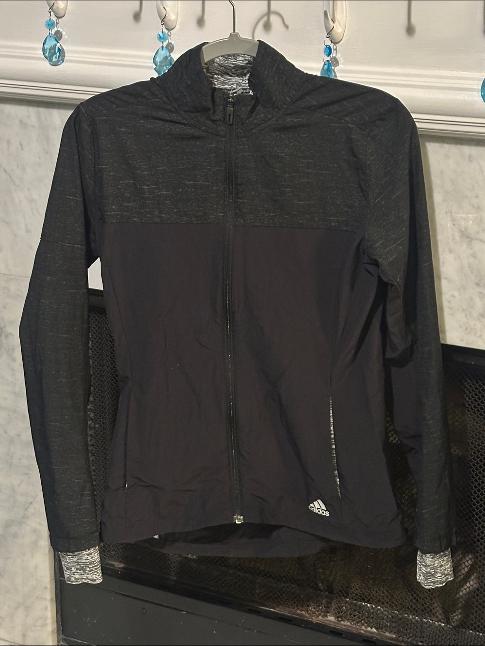 adidas Women's Black Full‑Zip Utility Jacket with Heathered Accents